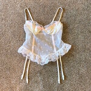 Nan flower White/Pink Babydoll garter Coquette Lace Corset Bratz Boudoir Top MED